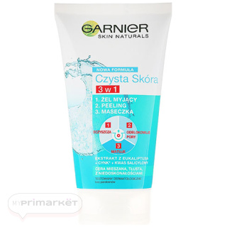 GARNIER Skin Naturals Cleansing gel + Peeling + Mask ,  3 in 1 - 150 ml